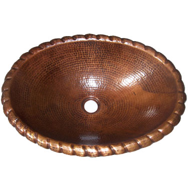 Mexican Copper Hammered Patina Sink -- s6019 Oval Borders